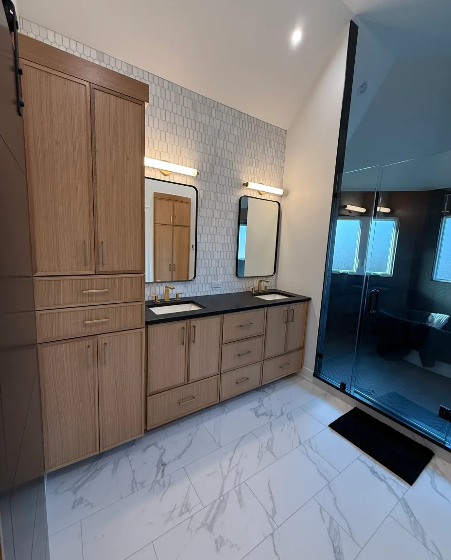 Primary bathroom remodel in Mokena, IL with a walk-in shower