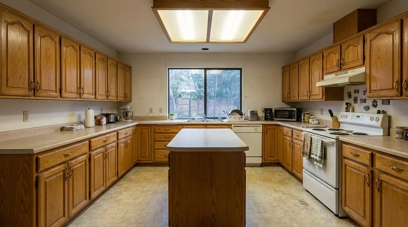 Kitchen before remodel in Mokena, IL - closed 1990s layout with dated cabinets
