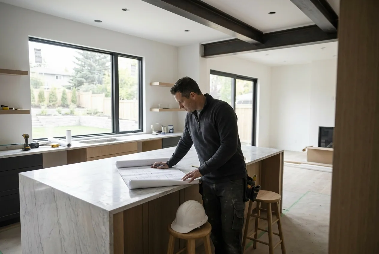 The Luxe Development team walking a client's space during a remodeling consultation in Chicago's western suburbs